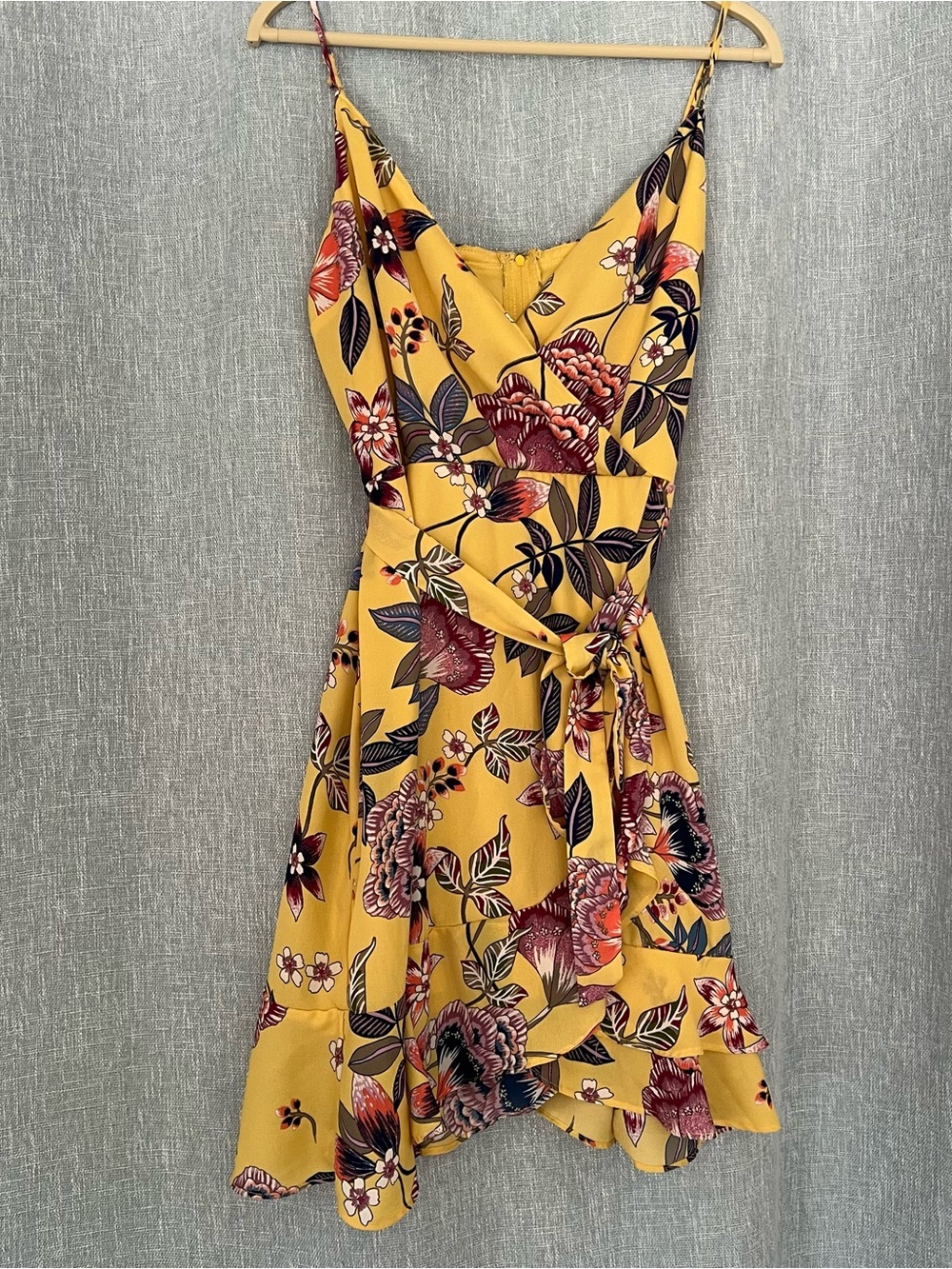 City Studios Yellow Floral Faux-Wrap Mini Dress Size 15 Juniors